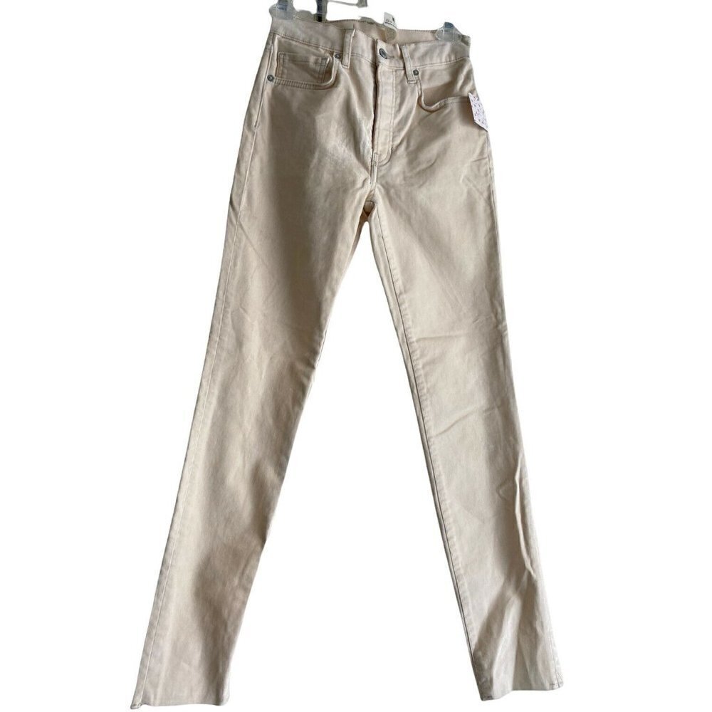 Free People Women's Velvet Skinny Jeans Ivory OB1033085‎ Pockets Casual Chic New